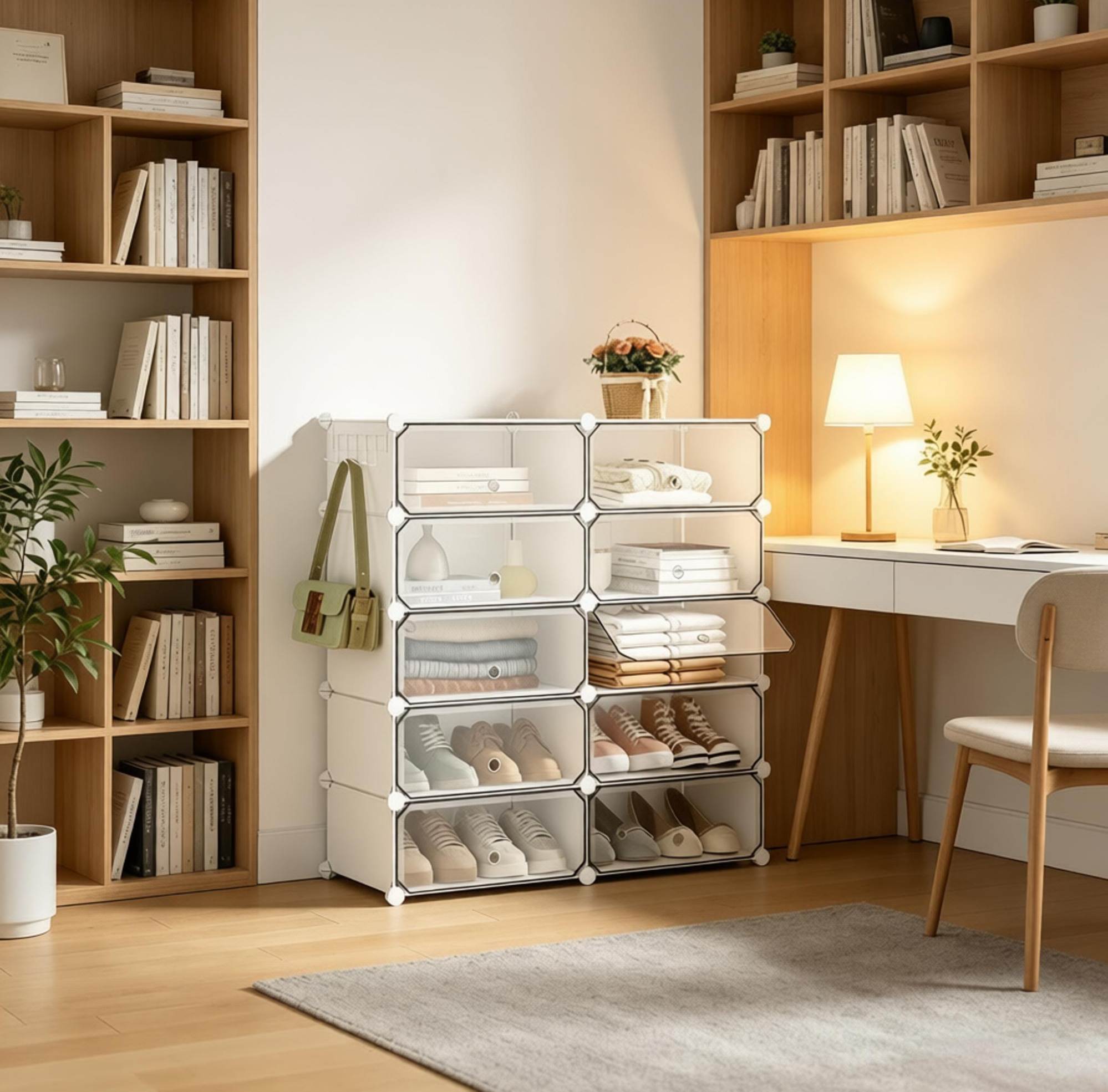 Schuhschrank 40x30x170 Cm Weiß Aus Abs, Metall Und Polypropylen Mit Modularer Diy-struktur Und Staubschutz