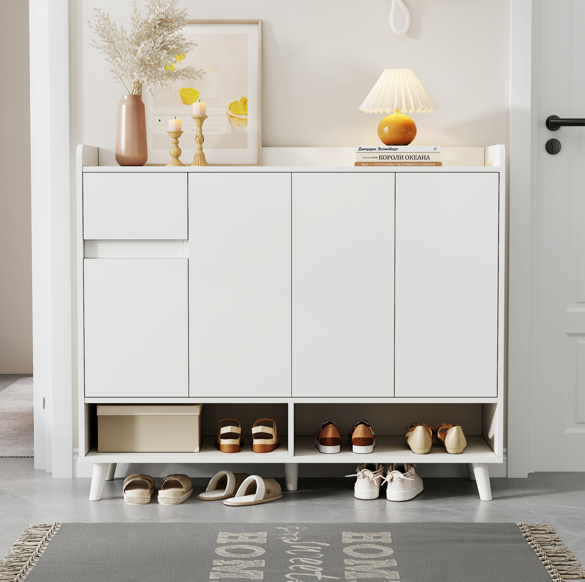 Schuhschrank 120x35x99 Cm Weiß Aus Spanplatte Mit Verstellbarem Einlegeboden Und Kippschutz