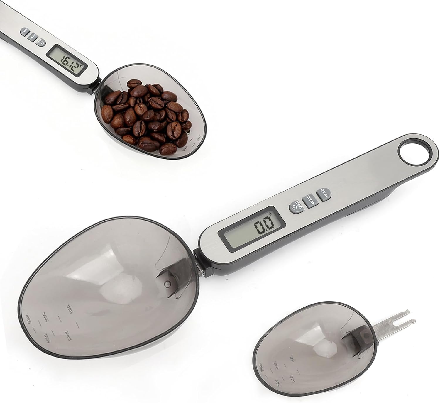 Messlöffel, 0,1 G/500 G, 2 Verschiedene Löffelköpfe, Multifunktionaler Messlöffel Mit Mehreren Maßeinheiten, Elektronische Löffelwaage, Frontplatte Aus Silberfarbenem Edelstahl