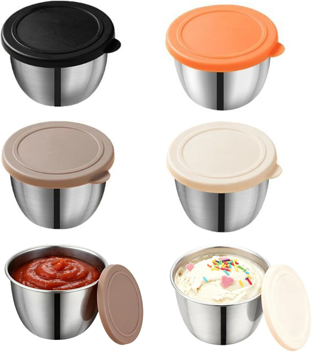6-teiliges Salatdressing-behälter-set, 75 Ml Kleine Saucenbehälter Aus Edelstahl, Mini-saucentöpfe Mit Deckel, Saucenbehälter Für Snacks, Saucen Und Gewürze