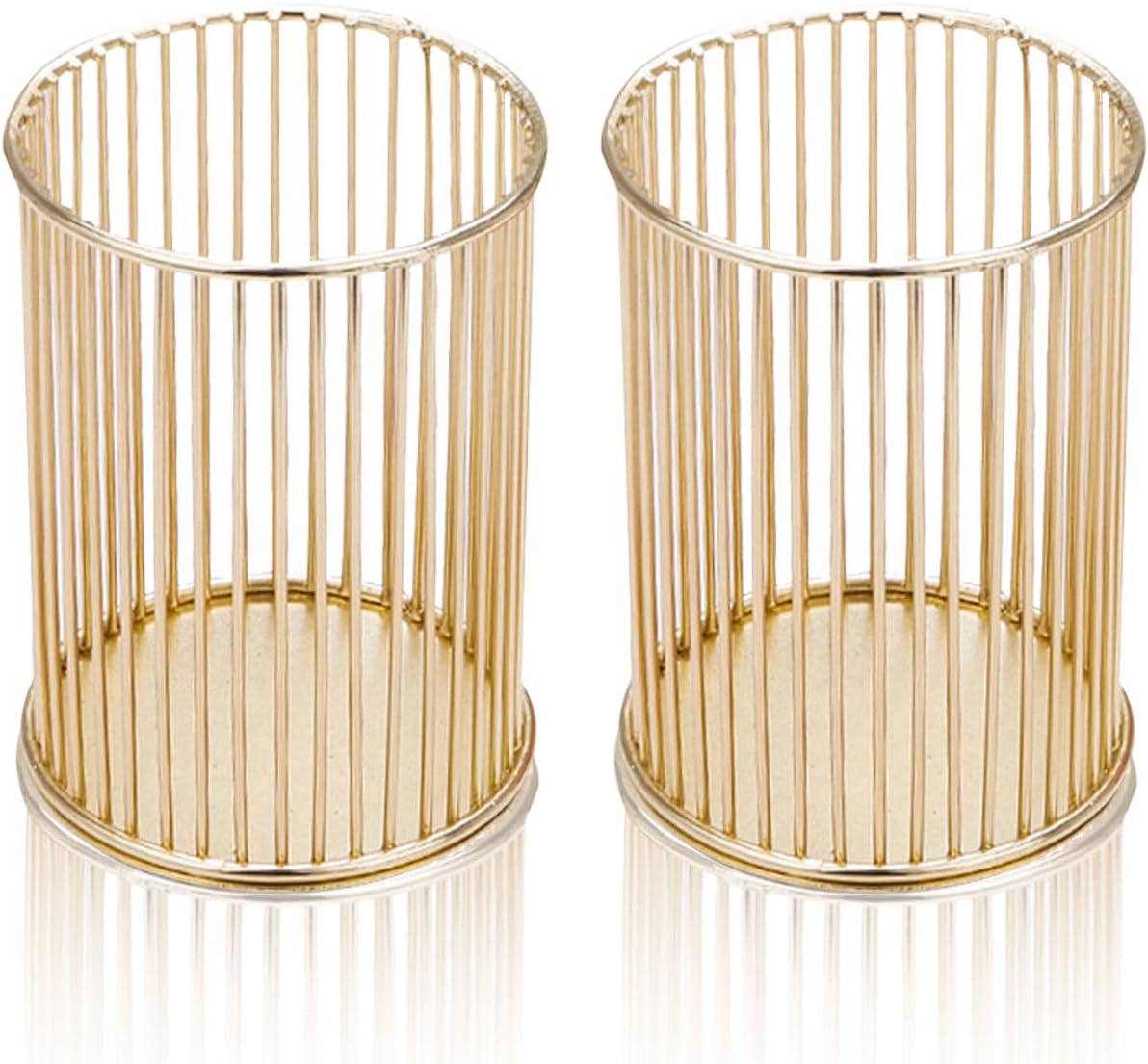 2-teiliger Schreibtisch-stiftehalter, Hohler Metall-stiftehalter, Runder Stiftebehälter, Für Zuhause, Büro, Schule (gold)
