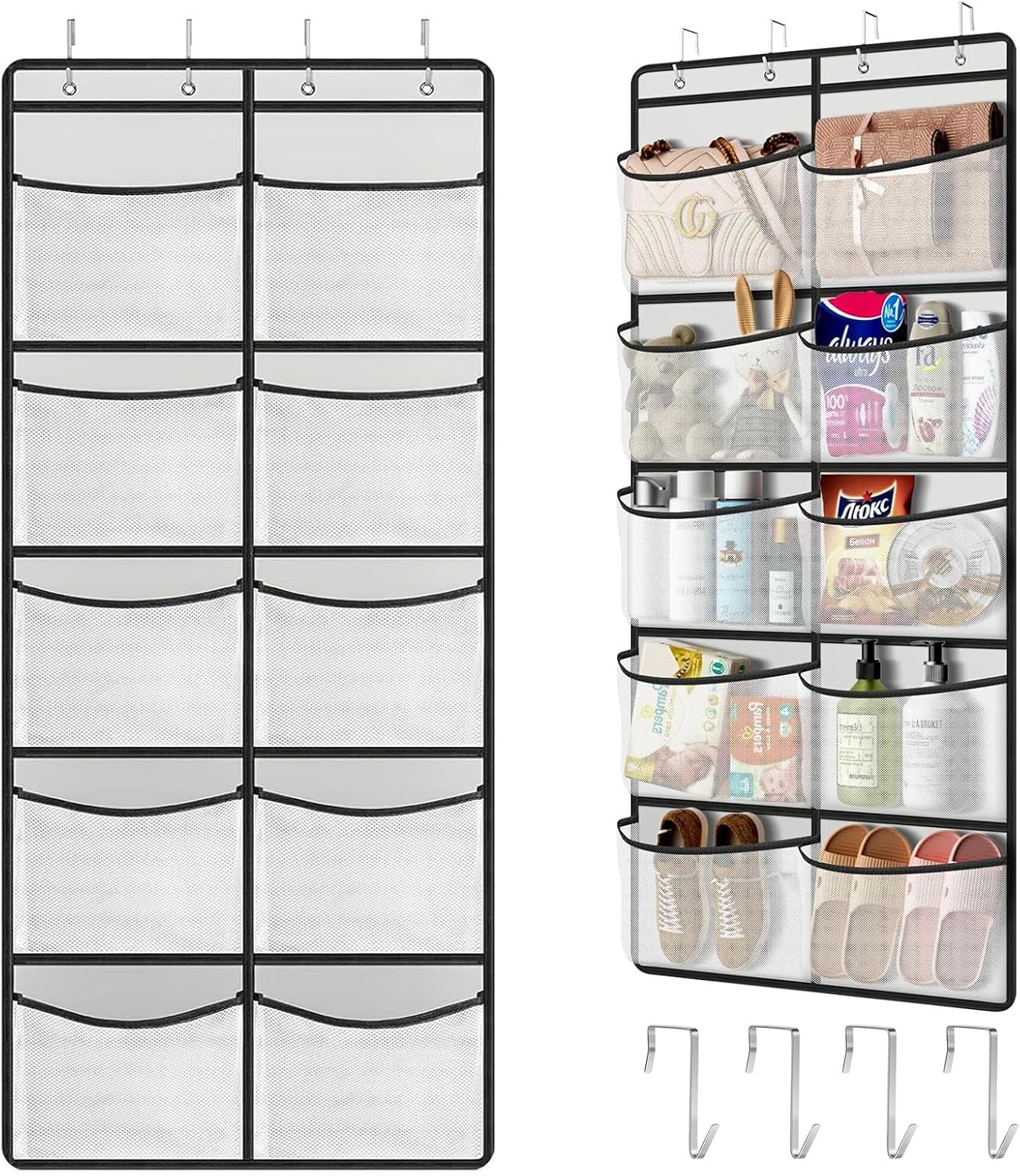 Türhänger Mit 10 Netztaschen Und 4 Haken Kleiderschrank-organizer Für Kinderzimmer, Badezimmer Und Küche