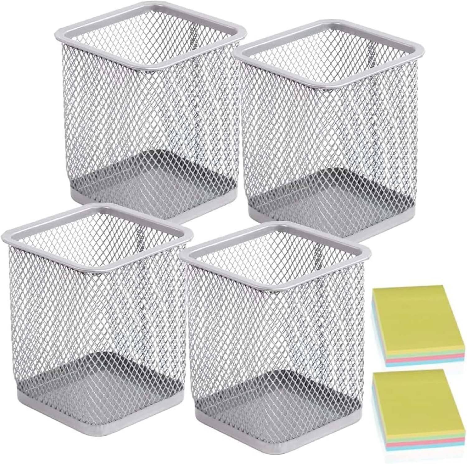 Stiftehalter, 4er-set Quadratische Metall-schreibtischstiftehalter, Silber Stiftehalter Für Büro, Zuhause, Schule, Ideal Für Marker, Scheren, Büroklammern, Multifunktional, Robust, Atmungsaktives Net