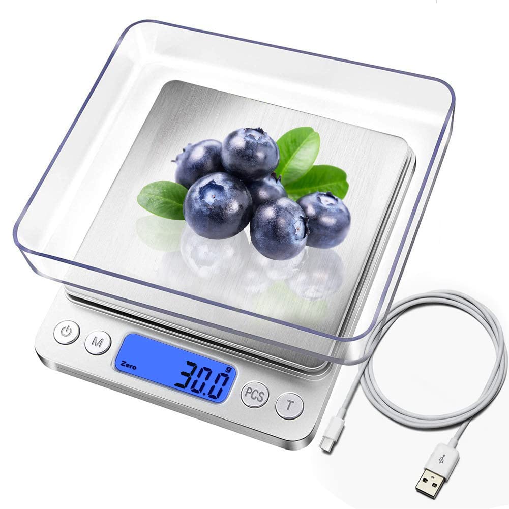 Digitale Küchenwaage, Usb-ladefunktion, 3 Kg/0,1 G, Mini-elektro-küchenwaage, Präzisionswaage, Wasserdicht Und Usb-aufladbar, Edelstahl, Für Zutaten, Kaffee