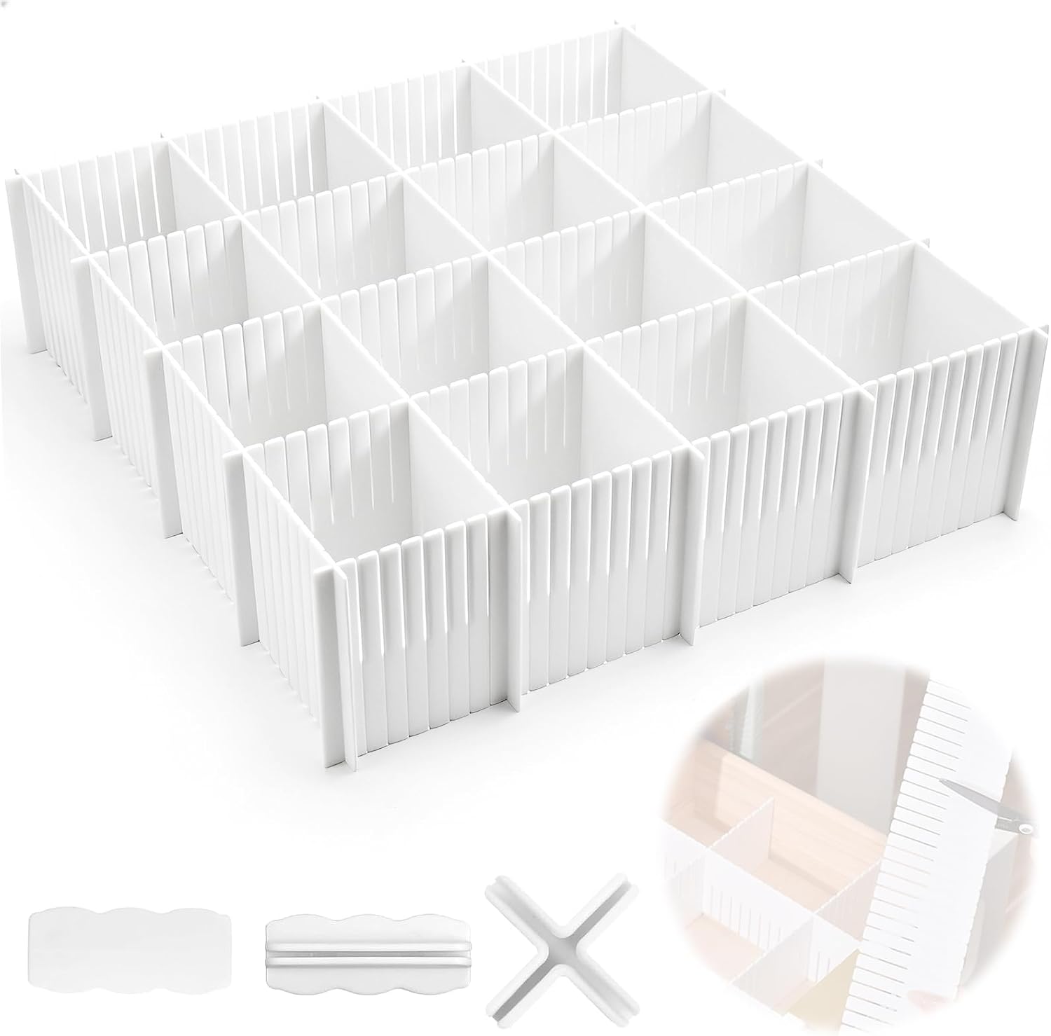 10 Verstellbare Schubladeneinteiler Aus Kunststoff – 38 X 11 Cm – Zuschneidbare Schubladeneinteiler Mit 30 Befestigungselementen Für Kleidung, Socken, Kleinteile (weiß)