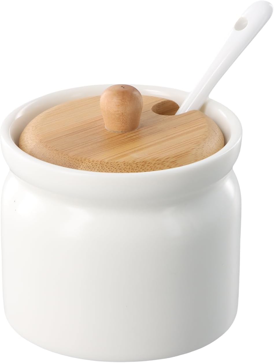 Zuckerdose Aus Porzellan Mit Deckel Und Löffel, Kleines Keramik-zuckergefäß, Gewürzdose Für Küche Und Kaffee, 6,8 X 8 Cm