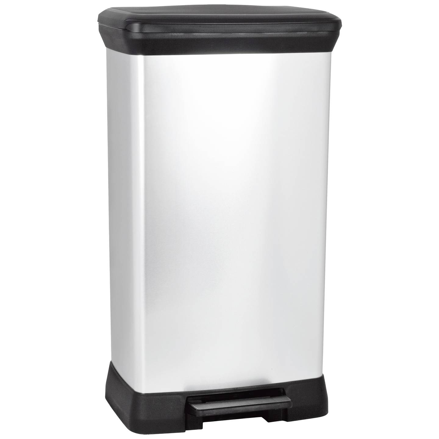 [gebraucht] B-ware Curver Mülleimer Deco Bin Metallic 50l Abfallbehälter Silber Schwarz 390x720mm