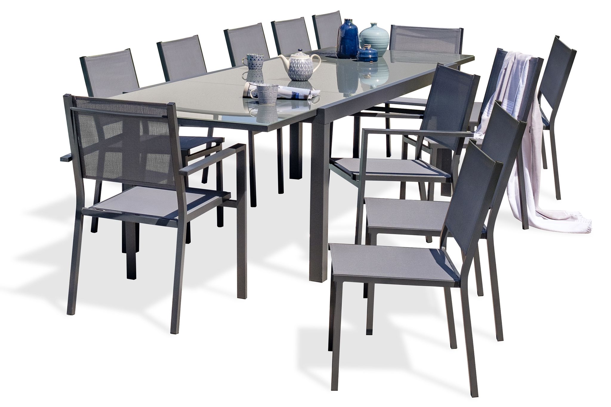 Tolede - 12-sitzer-essgruppe Ausfarbenem Aluminium Und Glasplatte - Dcb Garden
