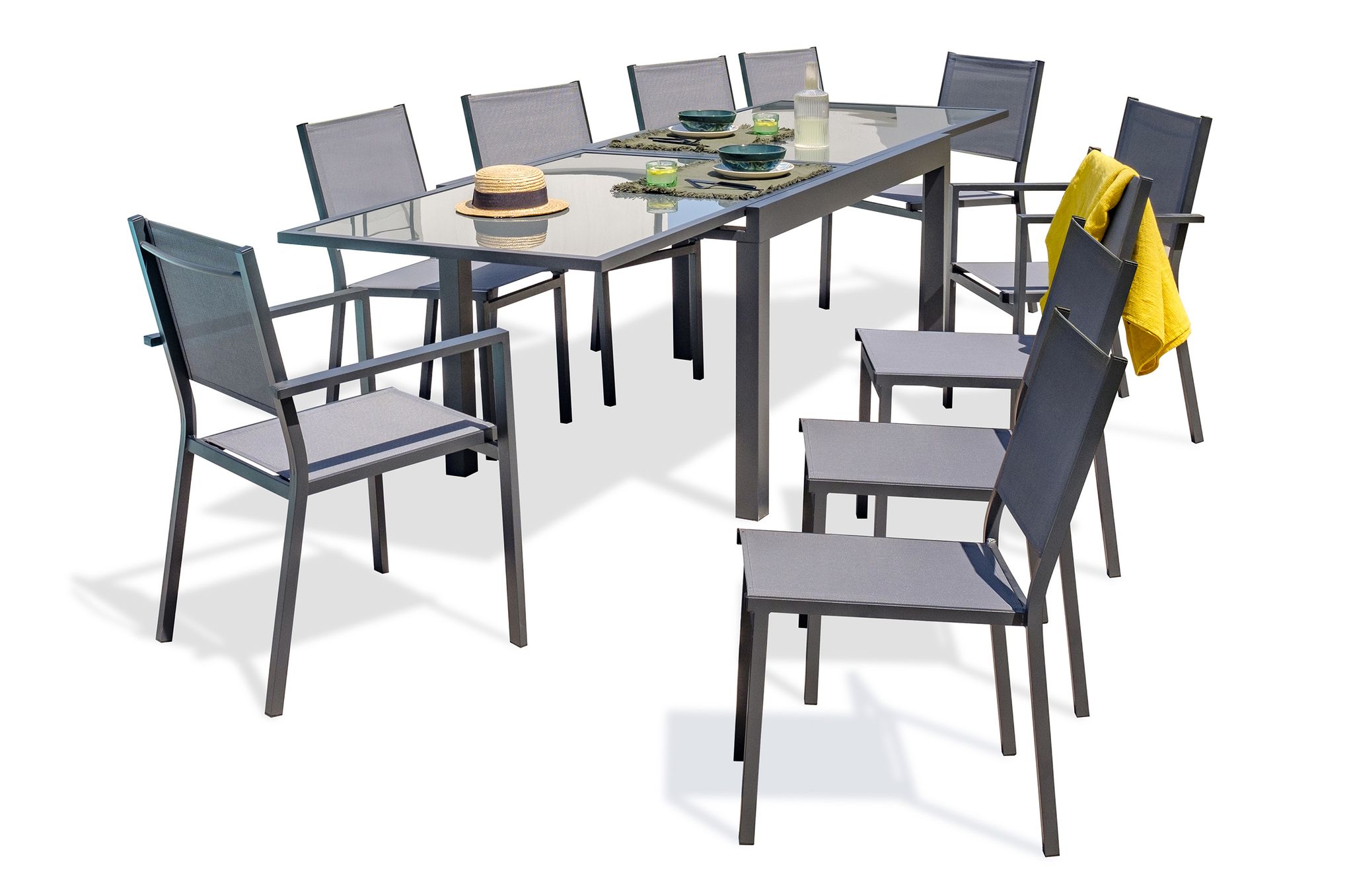 Tolede - 10-sitzer-essgruppe Ausfarbenem Aluminium Und Glasplatte - Dcb Garden