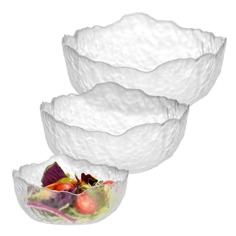 Salatschüssel-set Aus Glas, 3-teilig, Servierschalen In Eisglas-optik Mit Goldrand, Glasschalen Für Salat, Obst, Snacks Und Dessert