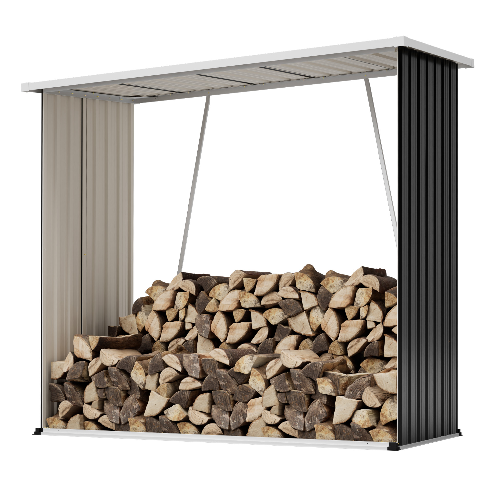Brennholzunterstand Stahl 172x88x148 Cm, 62 Cu.ft, Dach Geneigt, Mit Heringen