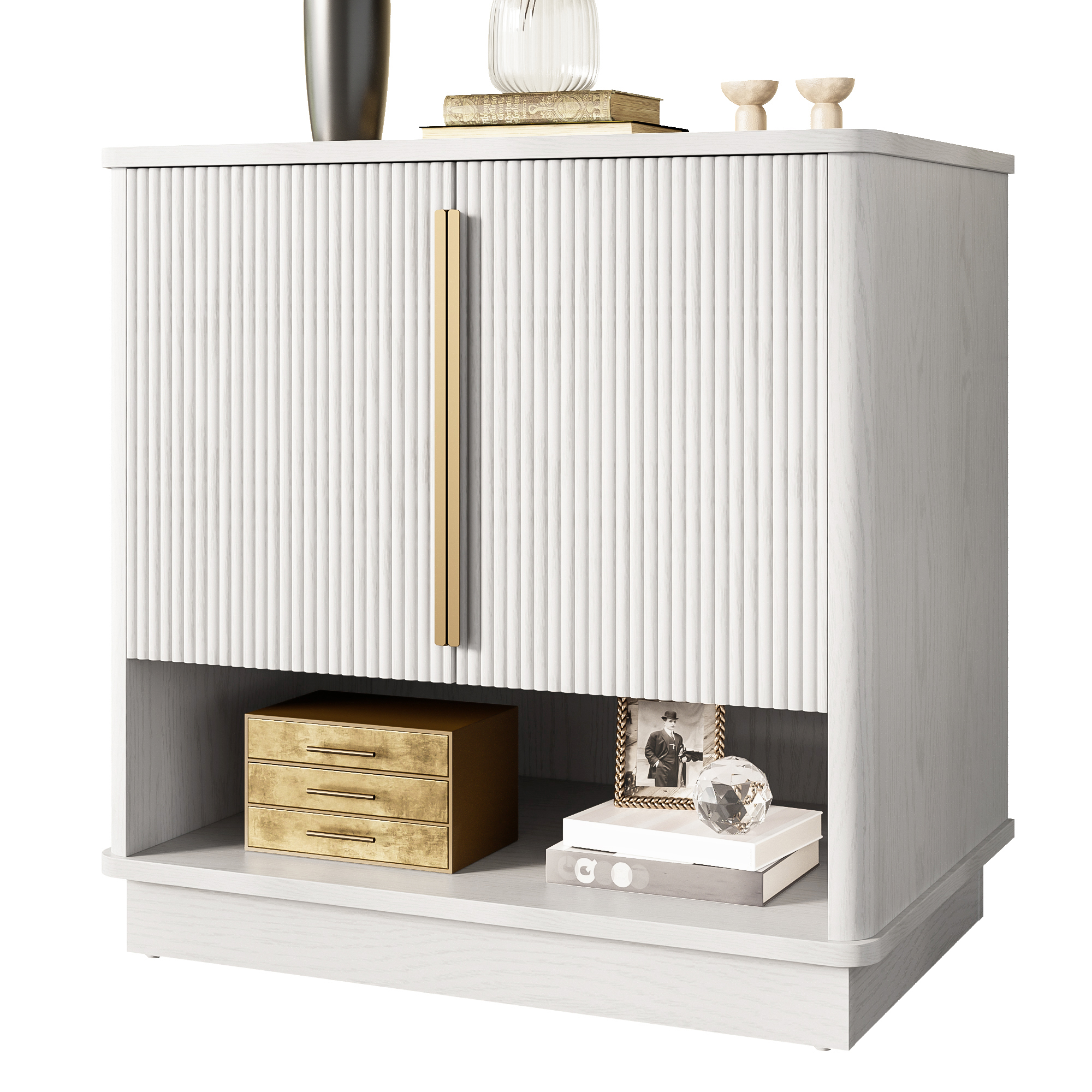 Schuhschrank Weiß 60x61x40 Cm Mit Holzoptik, Goldfarbenen Griffen, Für Flur & Schlafzimmer