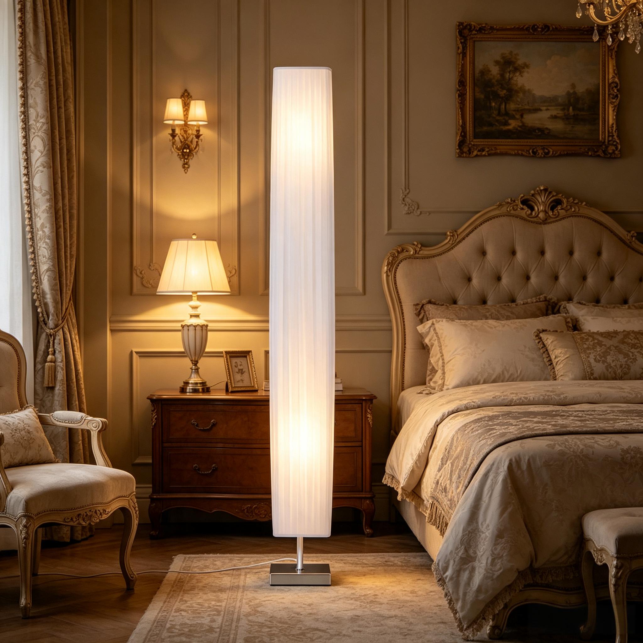 Säulenleuchte Design 120 Cm, Weiß, E27, Fußschalter, Kabel 1,6 M