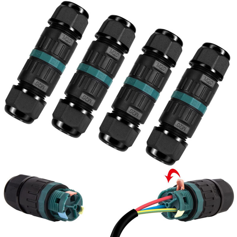 Set Mit 4 Wasserdichten Ip68-anschlussdosen – 3-polige Steckverbinder Für Kabel Mit Ø 5–12 Mm² – Wasser- Und Staubschutz