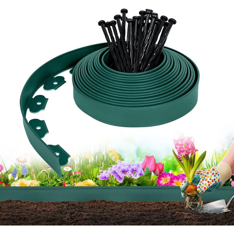 10 M Lange, Flexible Rasenkante Aus Kunststoff Mit 30 Befestigungsheringen, Dunkelgrün, Creative Garden, Ouylaf