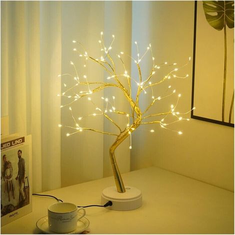 Tischleuchte Im Bonsai-stil Mit 108 Leds Aus Kupferdraht, Batterie-/usb-betrieben, Künstliche Baumlampe Für Schlafzimmer, Büro, Weihnachtsfeier (warmweiß – Goldener Zweig)