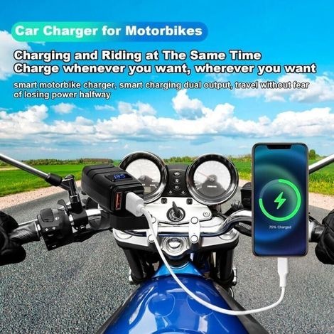 Wasserdichter Usb-motorradlader Mit Zwei Qc3.0-steckern, Schnellladeschalter Für Autos Und Rotem Led-voltmeter