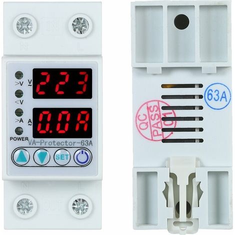63a 220v Din-schienen-überspannungs- Und Unterspannungsschutzgerät Mit Einstellbarem Relais Und Überstromschutz Für Den Hausgebrauch Mit Zwei Led-anzeigen