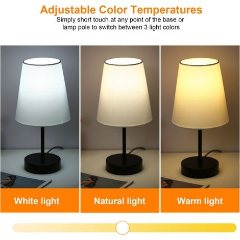 Stoff-nachttischlampe Mit 3-farbiger Led-lampe, Berührungsgesteuerte Schreibtischlampe Für Wohnzimmer, Schlafzimmer, Arbeitszimmer