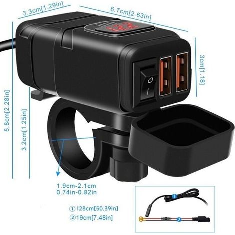 Wasserdichter Dual-port-qc3.0-motorrad-usb-ladegerät Mit Led-voltmeter, Schalter Und Schnellladefunktion