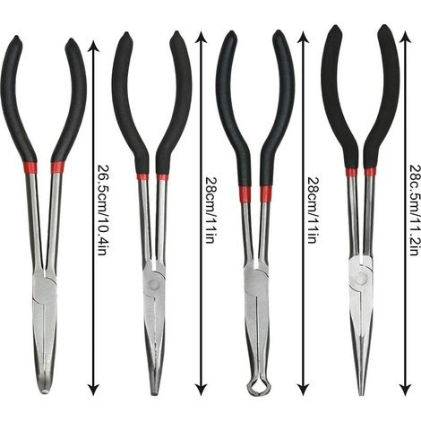 Set Mit 4 Spitzzangen (28 Cm) – 45°- Und 90°-winkel – Rostbeständiger Kohlenstoffstahl – Ergonomischer Griff Für Mehr Sicherheit –