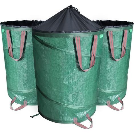 3er-set Pop-up-gartensäcke, 100 L, Polyethylen Mit Griffen, Strapazierfähig, Faltbar, Robustes Grün