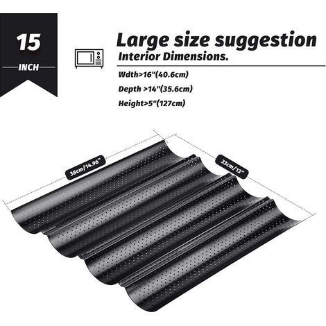 Perforierte Brotform Für 4 Baguettes, Wendbare Antihaft-backform Für Kekse Und Gebäck, 38 X 33 Cm, Schwarz