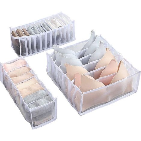 Schubladenteiler Für Unterwäsche-organizer, 3er-pack Mit 6 + 7 + 11 Zellen, Faltbarer Schrank, Schubladenfach, Aufbewahrungsboxen