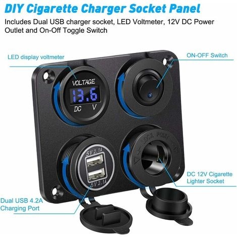 Wasserdichte Zigarettenanzünderbuchse Mit Zwei 4,2-a-usb-anschlüssen – Led-schalter Und Voltmeter – 12-v-/24-v-ladegerät Für Auto, Boot, Motorrad, Lkw