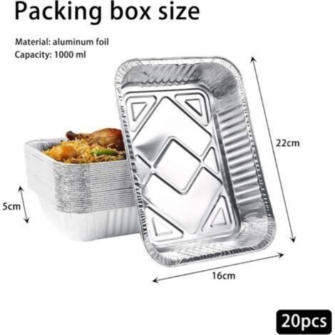 20 Stück 1000ml Aluminiumschale Mit Deckel, Einweg-aluminiumbehälter In Großer Lebensmittelqualität, Aluminium-formschalen Zum Grillen, Kochen, Backen, Einfrieren (22x16x5cm)