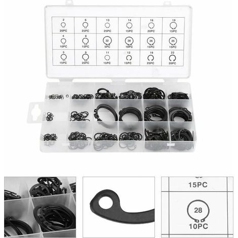 300-teiliges E-clip-sprengring-shop-sortiment, Schwarzes Sicherungsring-kit, Sortiment Externer Sicherungsringe, 2 Mm Bis 32 Mm