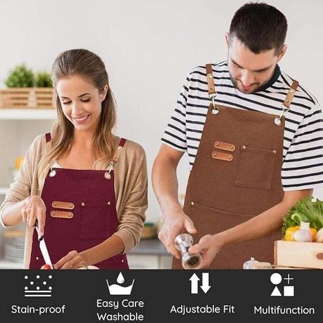 Schürze Aus Segeltuch, Unisex-arbeitsschürze, Kochschürze, Mit Verstellbaren Trägern Und 3 Taschen, Gekreuztes Trägerdesign.