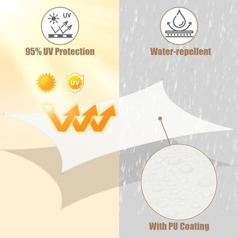 Wasserdichtes Pes-sonnensegel, Sonnenschutz Mit D-ringen Und Seilen Für Terrasse, Balkon, Camping Und Andere Außenbereiche, 3 X 4 M, Beige