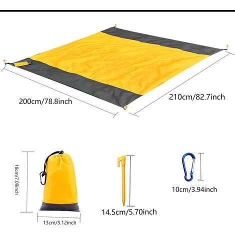 Sandfreie Strandmatte 210 X 200 Cm, Wasserdichte Picknickdecke Mit 4 Heringen, Tragbare, Sandabweisende Strandmatte Für Camping, Picknicks, Strand Und Wandern