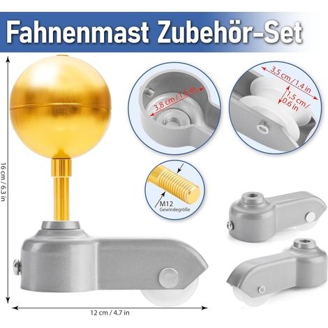 Fahnenmast-set, Fahnenreparaturset, Fahnenteile, Fahnenmast-zubehörset, Gartenfahnenmast, Goldkugelklemme, Fahnenmast-befestigungsclip, Gartenseil, Seilrolle