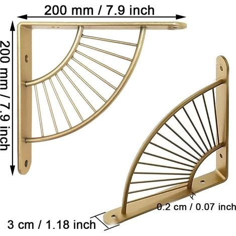 2 Wandregalhalterungen, 20 Cm Edelstahl-konsolenträger, Metallregalhalterung, Wandregalbefestigung, Schwebende Dreieckshalterung, Für Küche, Schlafzimmer, Büro, Gold