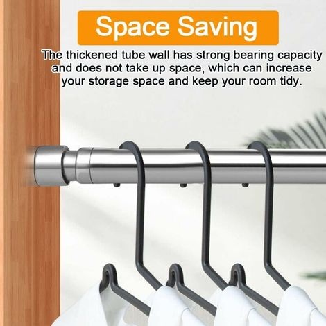 Barre De Penderie Extensible En Acier Inoxydable 51cm À 80cm Tringle À Rideaux Télescopique Ajustable Tube De Penderie Extensible Anticorrosion Pour Penderie Salle De Bains Cuisine Chambre,