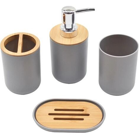Badezimmer-accessoire-set, Robustes 4-teiliges Set, Badezimmer-accessoire-set Mit Seifenspender, Zahnbürstenhalter, Becher, Seifenschale (grau)