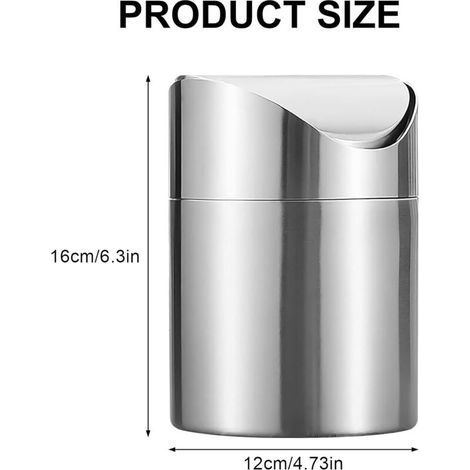 Mini-tischmülleimer Mit Deckel, 2 L Kleiner Badezimmermülleimer, Edelstahl-büromülleimer Für Schreibtisch, Schminktisch, Nachttisch (silber, 12×12×16 Cm)
