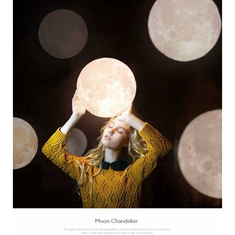 3d-mond-kronleuchter – Mond-deckenleuchte, Mond-pendelleuchte, Mond-beleuchtung Für Restaurant, Bar, Zuhause, Kinderzimmer, Led-kronleuchter (leuchtmittel Nicht Enthalten), 20 Cm
