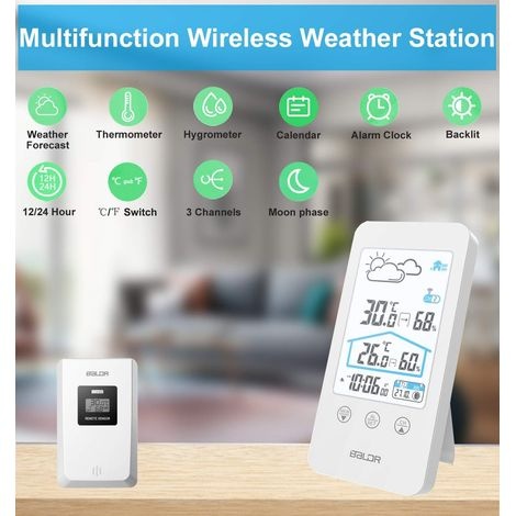 Drahtlose Wetterstation Mit Außensensor, Innen-/außenthermometer/hygrometer, Farb-lcd-display, Kalender, Wettervorhersage, Umschaltbarer Anzeige In °c/°f Und Speicher Für Maximal- Und Minimalwerte