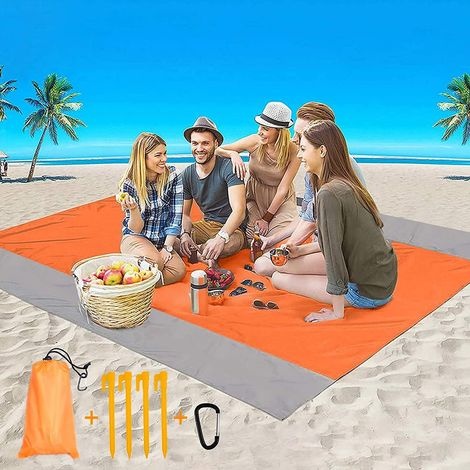 Wasserdichte Strandmatte, Sandfreie Picknickdecke, Leichte Stranddecke Mit Aufbewahrungstasche, Karabiner Und 4 Heringen, Geeignet Für Strand, Camping Und Picknick