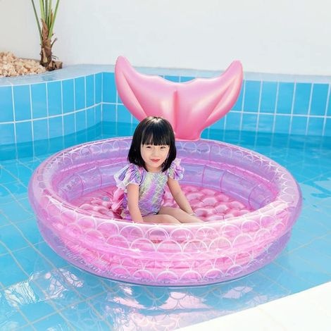 Aufblasbarer Pool, Aufblasbares Meerjungfrauen-poolhaus Für Kinder Und Babys, Rosa Runder Pool Mit Schwimmendem Luftkissen (150 Cm)