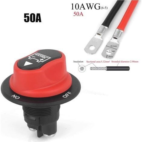 12v 50a 50vdc Max/min Batterieschalter Mit 8awg 50cm Kabel, Ein-/ausschalter Mit Drehfunktion Zur Batterietrennung Bei Motorrädern, Für Boote, Wohnwagen Und Pkw