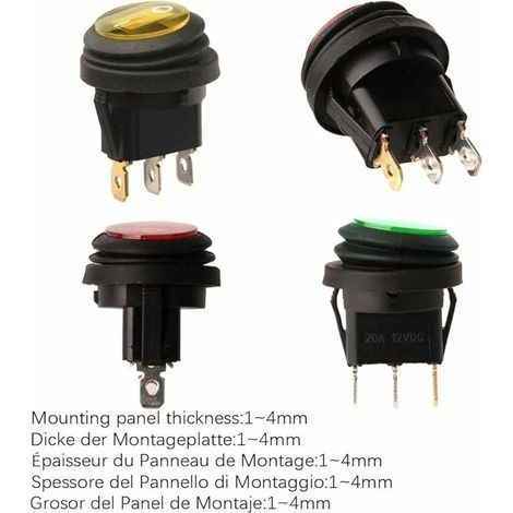 6 Stück 12v 100a Led-wippschalter, Wasserdicht, Runder Ein-/ausschalter, Für Auto, Boot, Lkw (rot)