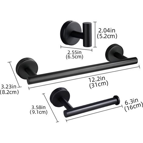 3-teiliges Badezimmer-zubehörset, Bestehend Aus Einer 31 Cm Langen Handtuchstange, Einem Handtuchpapierhalter Und Einem Handtuchhaken, Wandmontage-set (schwarz)
