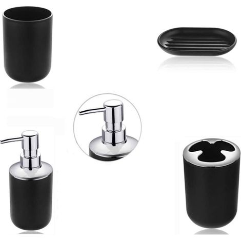 4-teiliges Badezimmer-accessoire-set Mit Seifenspender, Zahnbürstenhalter, Zahnbürstenbecher Und Seifenschale (schwarz)