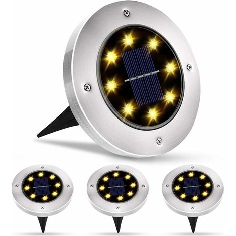 Solar-gartenleuchte Mit 8 Leds, 4-teilig, Wasserdicht (ip65), Für Terrasse, Garten Und Rasen (warmweiß)