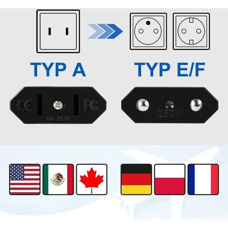 Set Mit 4 Us-zu-eu-reisesteckern, Us-stecker Auf 2-poligen Euro-/deutschen Stecker, Amerika/kanada/mexiko Steckerkonverter-adapter Für Geräte Mit Us-netzteil (schwarz)