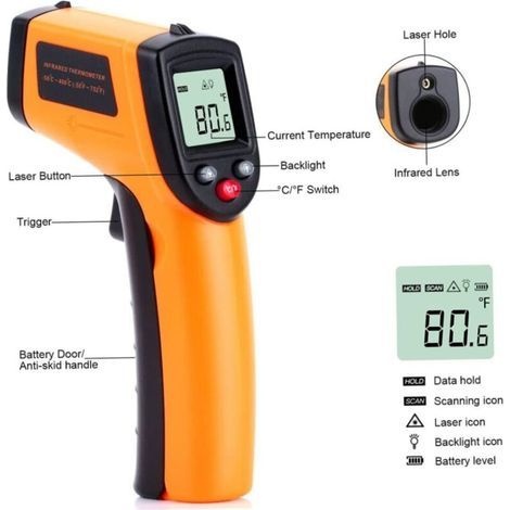 Berührungsloses Digitales Infrarot-thermometer, -50-400°c Sofortige Temperaturanzeige Gm320 Für Großküchen
